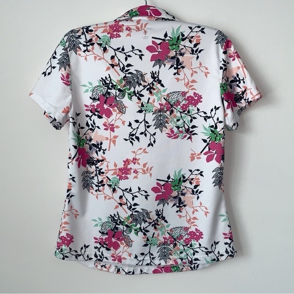 Court Haley Floral Golf Tennis Polo Womens Small White Textured - Picture 3 of 11